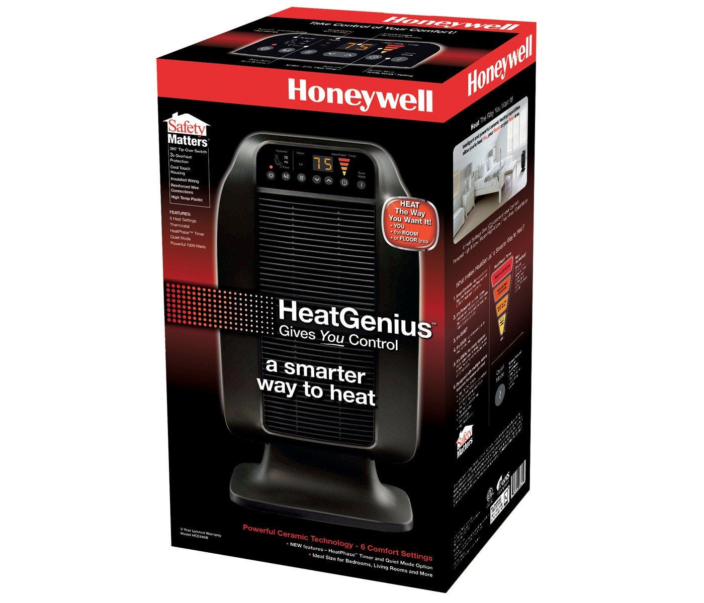 Honeywell HeatGenius Quiet 1,500 Watts Ceramic Space Heater, Portable ...