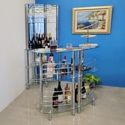 Mango Steam Contemporary Home Bar Liquor Table | Modern Clear Tempered Glass Shelves | 41 H x 47 L x 13.6 D
