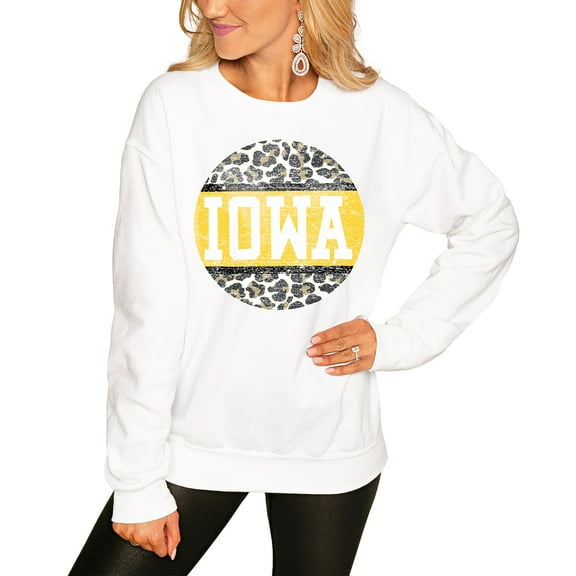 Women's White Iowa Hawkeyes Scoop & Score Pullover Sweatshirt