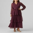 thumbnail image 3 of Robe Smockée à Volants Superposés Col en V Manches Longues Automne pour Femmes, 3 of 7