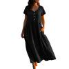 thumbnail image 1 of QIUOMBBP Robe Maxi en Lin pour Femmes à Manches Courtes, Col Rond, Design à Boutons, Longues Robes de Maison, Été, Ample, Décontractée, Respirante, Robe d'Été, Noir, TTG, 1 of 1