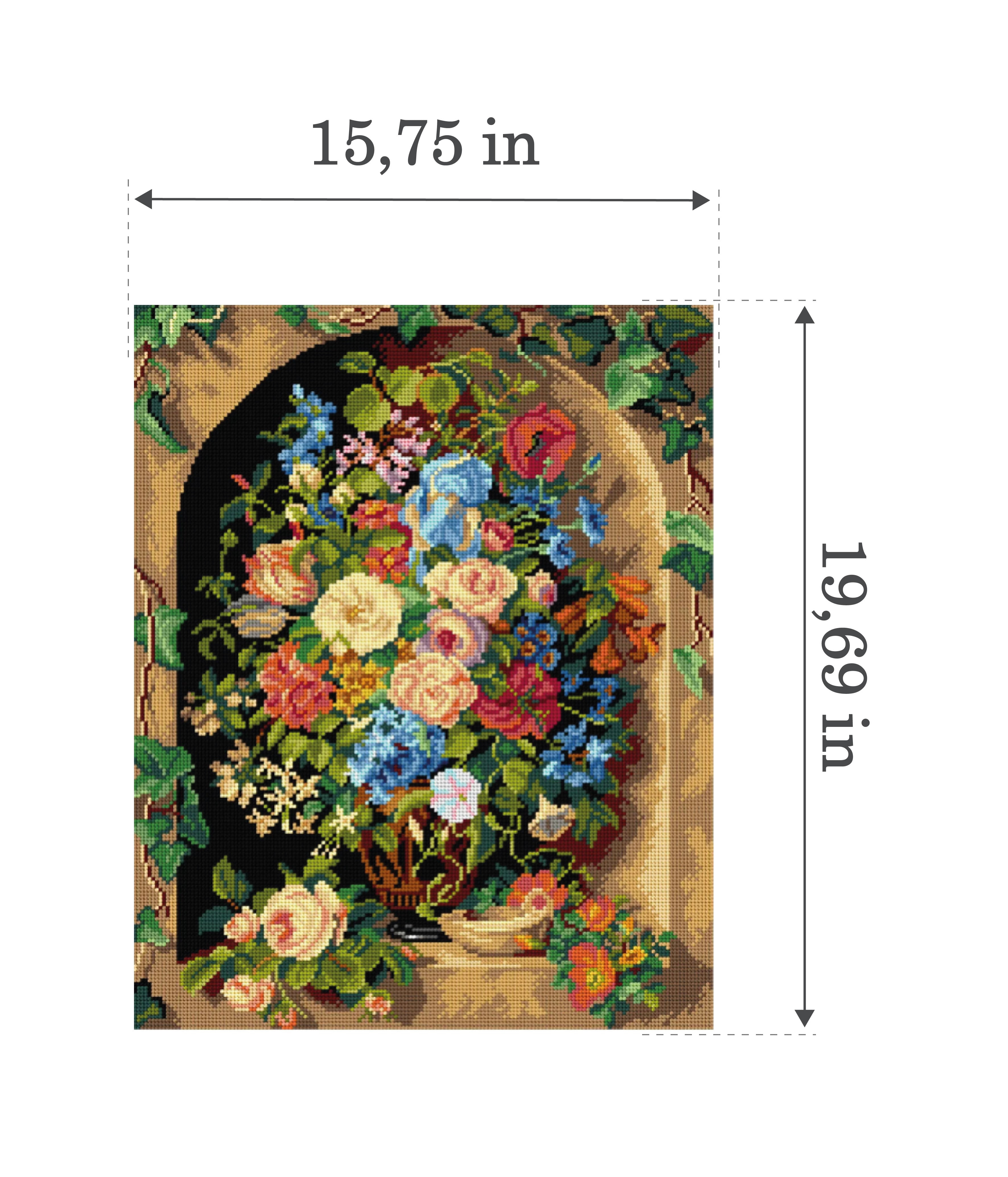 Needlepoint canvas for halfstitch without yarn after Pauline von Koudelka - Schmerling - Bouquet in a Greek Vase 3539M