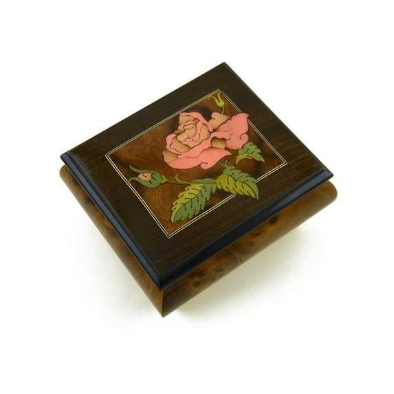 Magnificent Single Pink Rose Musical Box From Sorrento, Italy - Torna A Sorrento (Return to Sorrento)