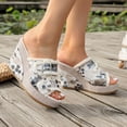 thumbnail image 3 of Rokment Floral Fringed Denim Platform Wedge Heeled Sandals for Women Trendy Casual Leopard Canvas Buckles Espadrilles Chunky Heels Slides Dress Backless Slippers 2026 Summer Blue Size 8.5, 3 of 4