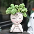thumbnail image 2 of Face Planter Pot With Heart Hands, Unique Resin Head Planter For Indoor Plants, Cute S-ucculent Pots With Drainage Hole, Decorative Makeup Brush Holder For Vanity, For Women, 2 of 11