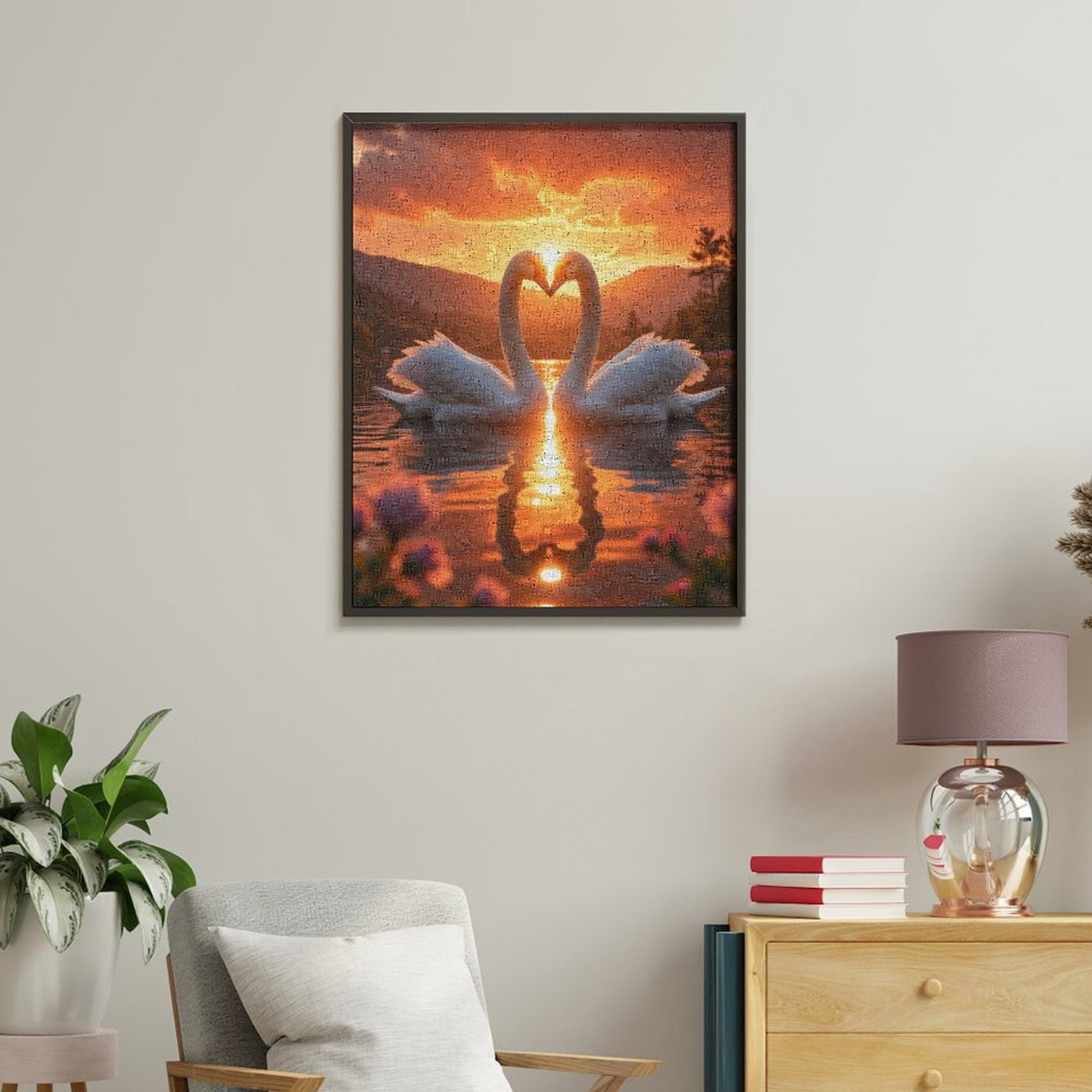 Paint By Numbers Kit for Adults Beginner - Swans Sunrise Reflection Lake Romance DIY Canvas Painting Kits for Adults, Frameless Paint By Number for Adults for Home Wall Decor 16x20 Inch