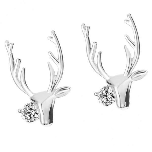 5x Pendientes de Botón con Forma de Ciervo de de Navidad de Cristal para Joyería de Cumpleaños de Navidad 5 piezas
