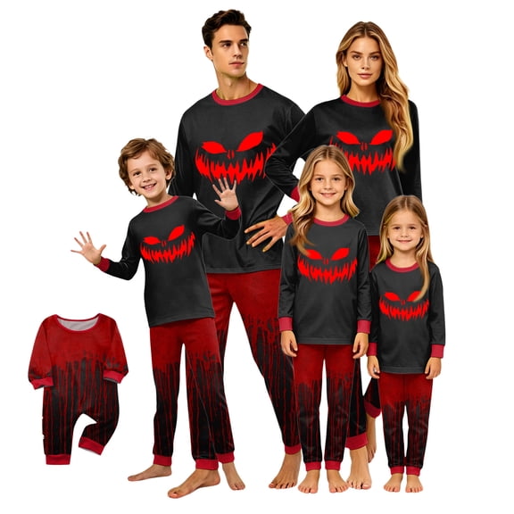 RUPKUL Ultra Soft Family Halloween Pajamas Matching Sets Bloody Splatter Print All-Over Pattern Pjs Pants for Women Men