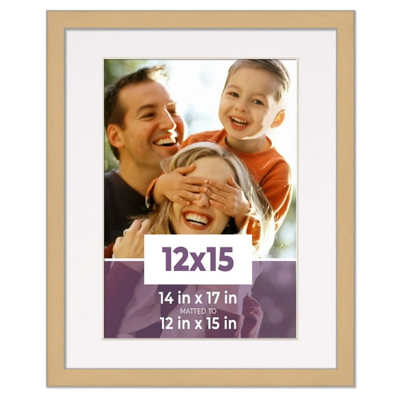 12x15 Frame Natural With White Picture Mat For 12x15 Photo - Natural 14x17 Frame To Display Print