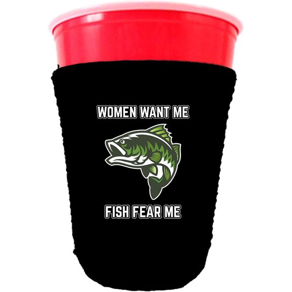 Women Want Me, Fish Fear Me Party Cup Coolie (Black)