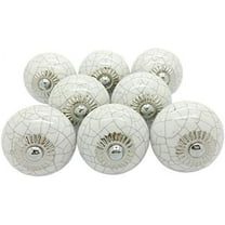 JGARTS Set of 8 Knobs White Cream Crackle Hand Painted Ceramic Knobs Cabinet Drawer Pull Pulls
