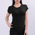 thumbnail image 2 of Youyipin Womens Tops Spring Fashion Womens Scoop Neck Short Sleeve Tops Summer Going Out Double Lined T Shirts Slim Fit Clothes Basic Tee For Women 2025, 2 of 5