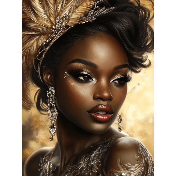 5D Beautiful Women African American Diamond Art 12x16 Inch Full Drill Diamond Painting Kits for Adults & Beginners - DIY Art Crafts for Relaxation and Home Wall Decor 429A