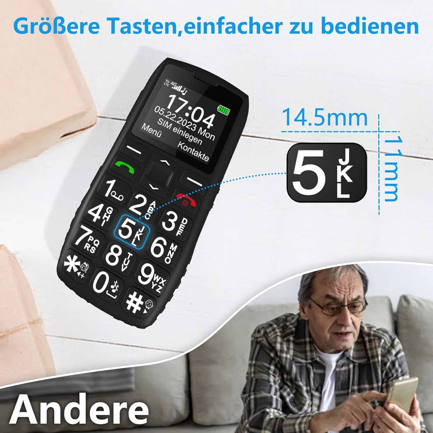 4G Volte Big Button Cell Phone Unlocked for Seniors Big Buttons Phone C1+4G for Elderly & Kids, Clear Sound, SOS Button, Convenient USB-C & Charging Dock, Talking Numbers