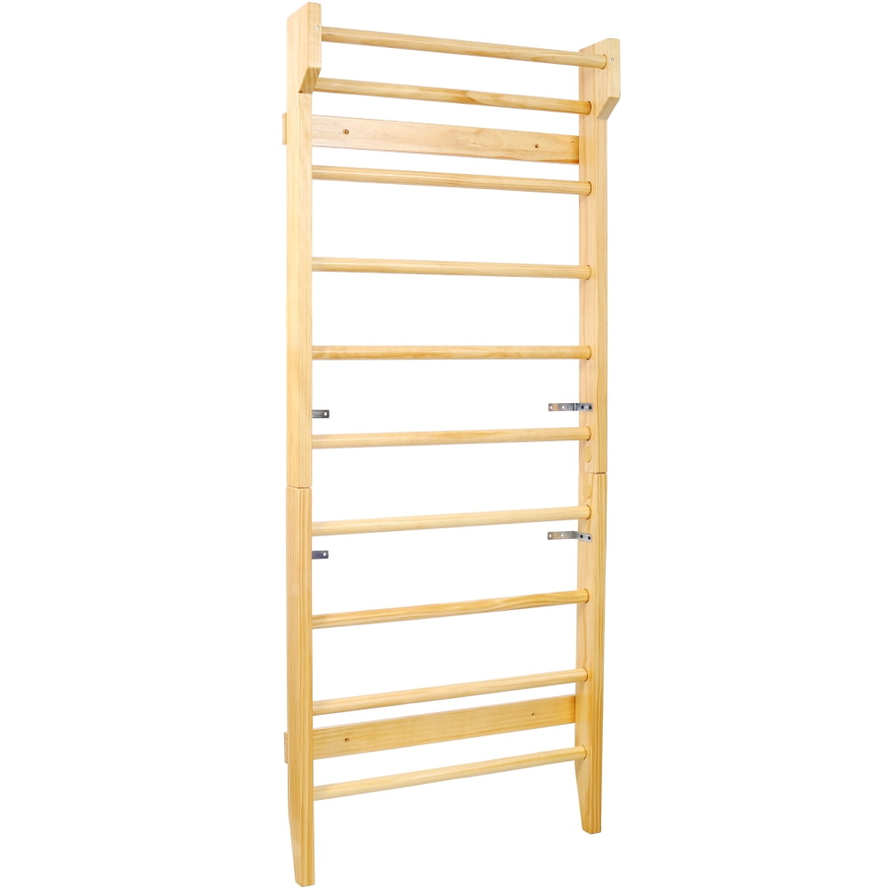 Wooden Gymnastics Stall Bar (Swedish Ladder) - Wall Mounted Pull Up Bar, for Physical Therapy/Stretching/Yoga, Indoor Home Gym Workout