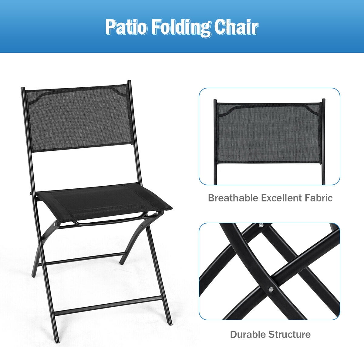Costway Set of 4 Outdoor Patio Folding Chairs Camping Deck Garden Pool Beach Furniture