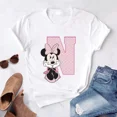 thumbnail image 3 of Camisetas de algodón de manga corta de verano para niños, camiseta rosa con letras de Minnie Mouse, fuente ABCDEFG, divertida y bonita para niño y niña, 3 of 5