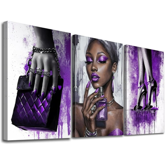 Set of 3 Canvas Wall Art Fashion Woman Portrait Wall Decor Beauty Girl with Floral Golden Hair Picture Poster Framed Abstract Painting for Living Room Bedroom Bathroom Home Decor