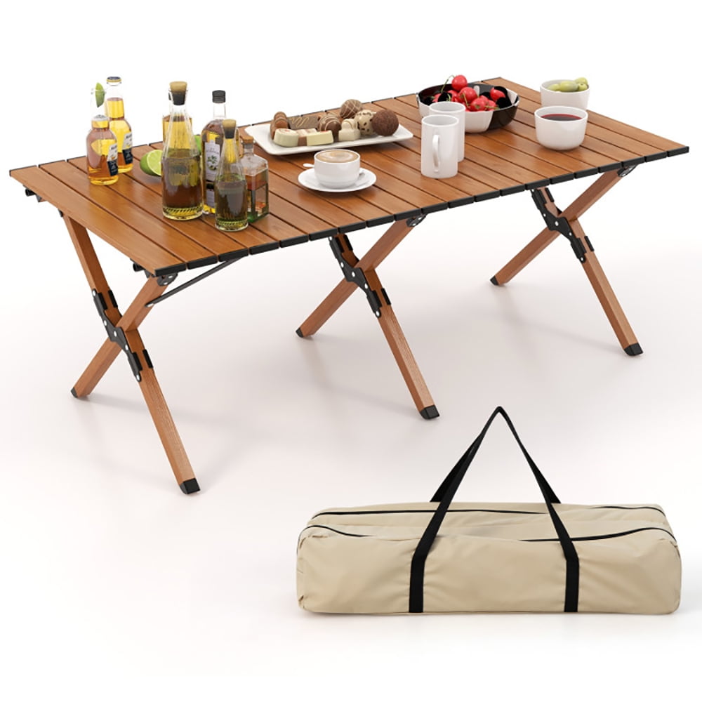 Aimee Lii Folding Lightweight Aluminum Camping Table with Wood Grain, Camp Tables PorTable Foldable-L
