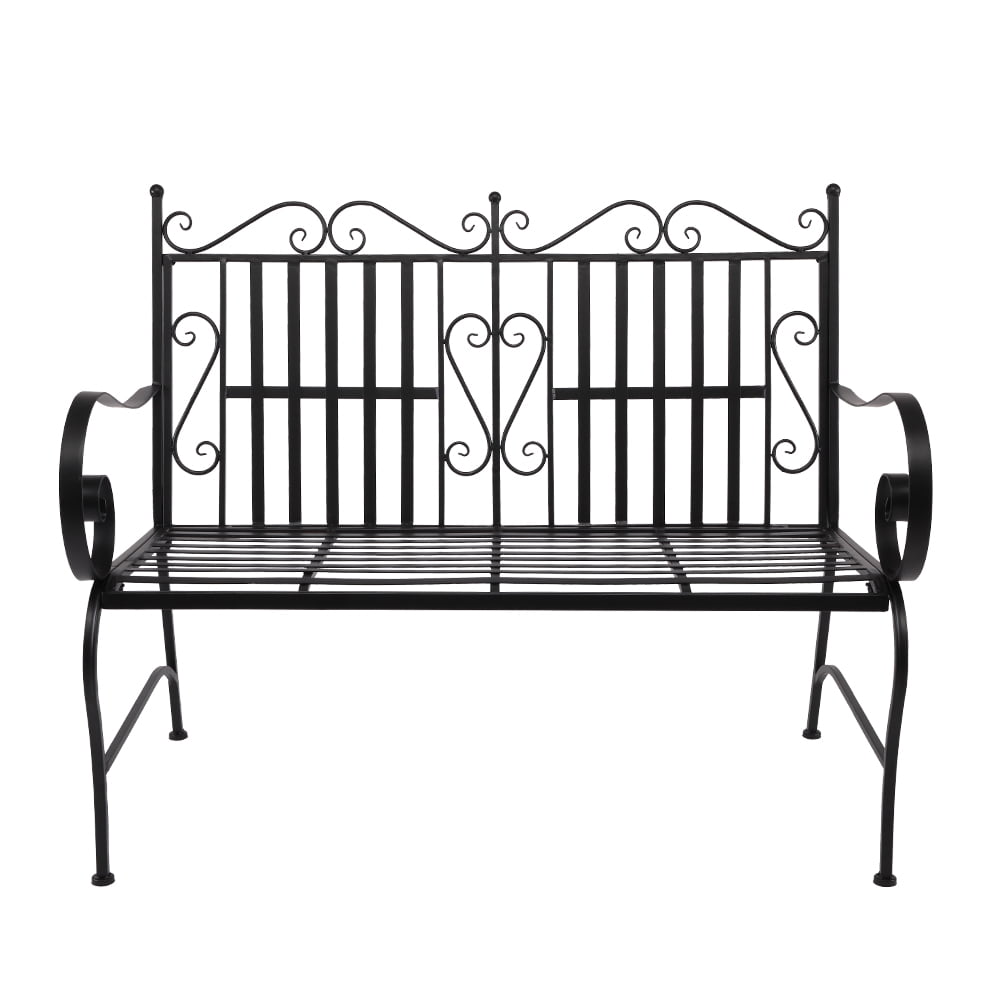 45in Iron Garden Bench, Patio Furniture Chair for Outdoor, Park, Yard