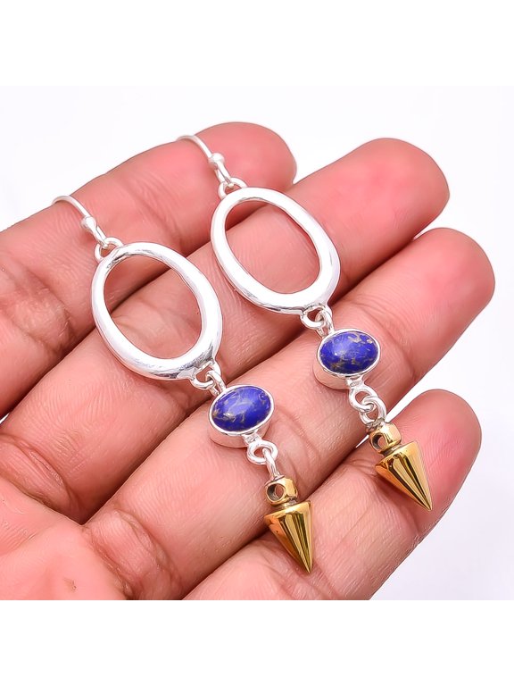 Copper Lapis Lazuli 925 Sterling Silver Two Tone Arrow Head Earring 2.73" E36, Handmade Jewelry, Dangle Earring