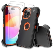 Xhy iPhone 15 Plus Case with Screen and Lens Protector and Belt Clip Holster Military Grade Heavy Duty 3 in 1 Shockproof Armor for iPhone 15 Plus 6.7 inch 2023 Phone - Black Orange