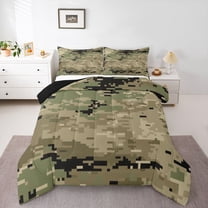 Homewish Abstract Camouflage 3-Piece Full Size Comforter Sets for Female Men,Green Brown Bedding Comforter Set,Retro Camo Lightweight Bedding Sets,Ultra Soft Home Decor,Reversible