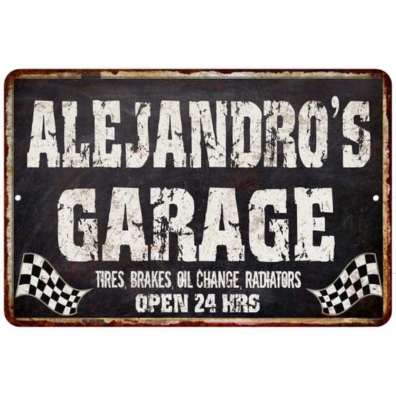 ALEJANDRO'S Garage Black Grunge Sign 8x12 Decor Gift 108120005485
