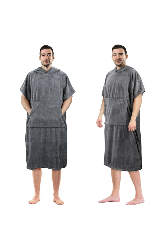Surf Beach Changing Towel With Hood, Absorbent Microfiber Robe Poncho, Men & Women,Grey