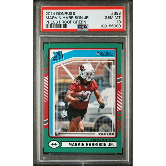 Graded 2024 Panini Donruss Marvin Harrison Jr #393 Press Proof Green Rookie RC Football Card PSA 10 Gem Mint
