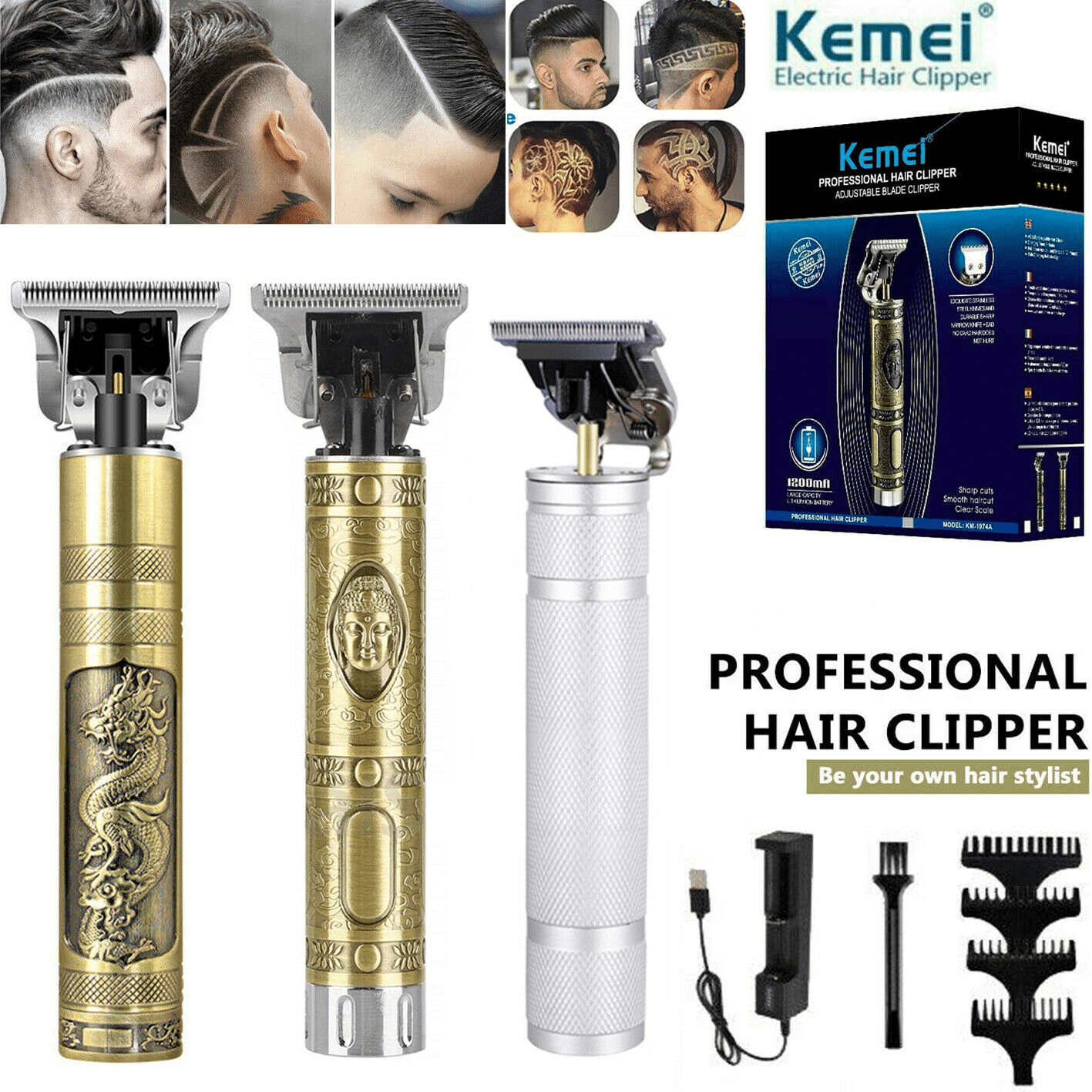 Electric Hair Clippers for Men Hair Trimmer/Cleaning Brush / 4 Limit Combs/Comb/Scissors Beard Barber Professional Rechargeable Hair Clippers for Face Moustache 