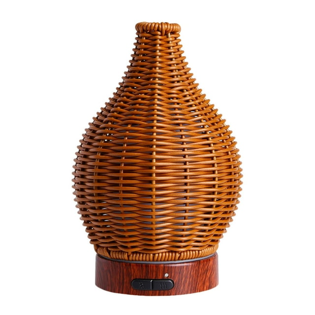 Humidificador fresco de ratán de escritorio, difusor de silencioso con luz para dormitorio, oficina, hogar, habitación d marrón