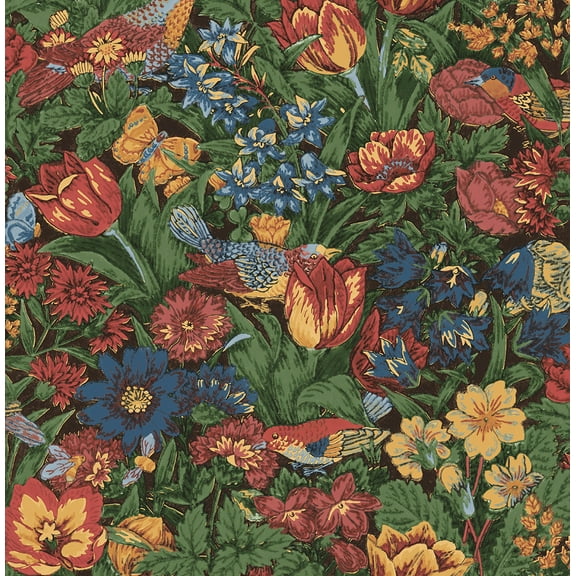 NextWall Bird Floral Peel and Stick Wallpaper 20.5 in. W x 18 ft. L - Carmine & Blue Lagoon