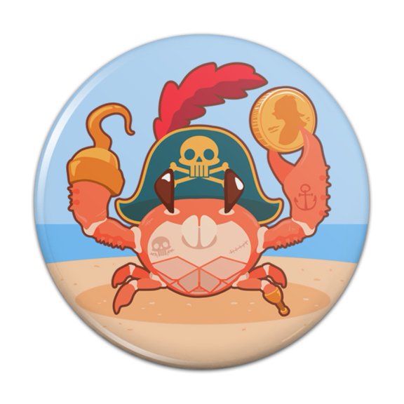 Pirate Crab on the Beach with Hook and Coin Pinback Button Pin