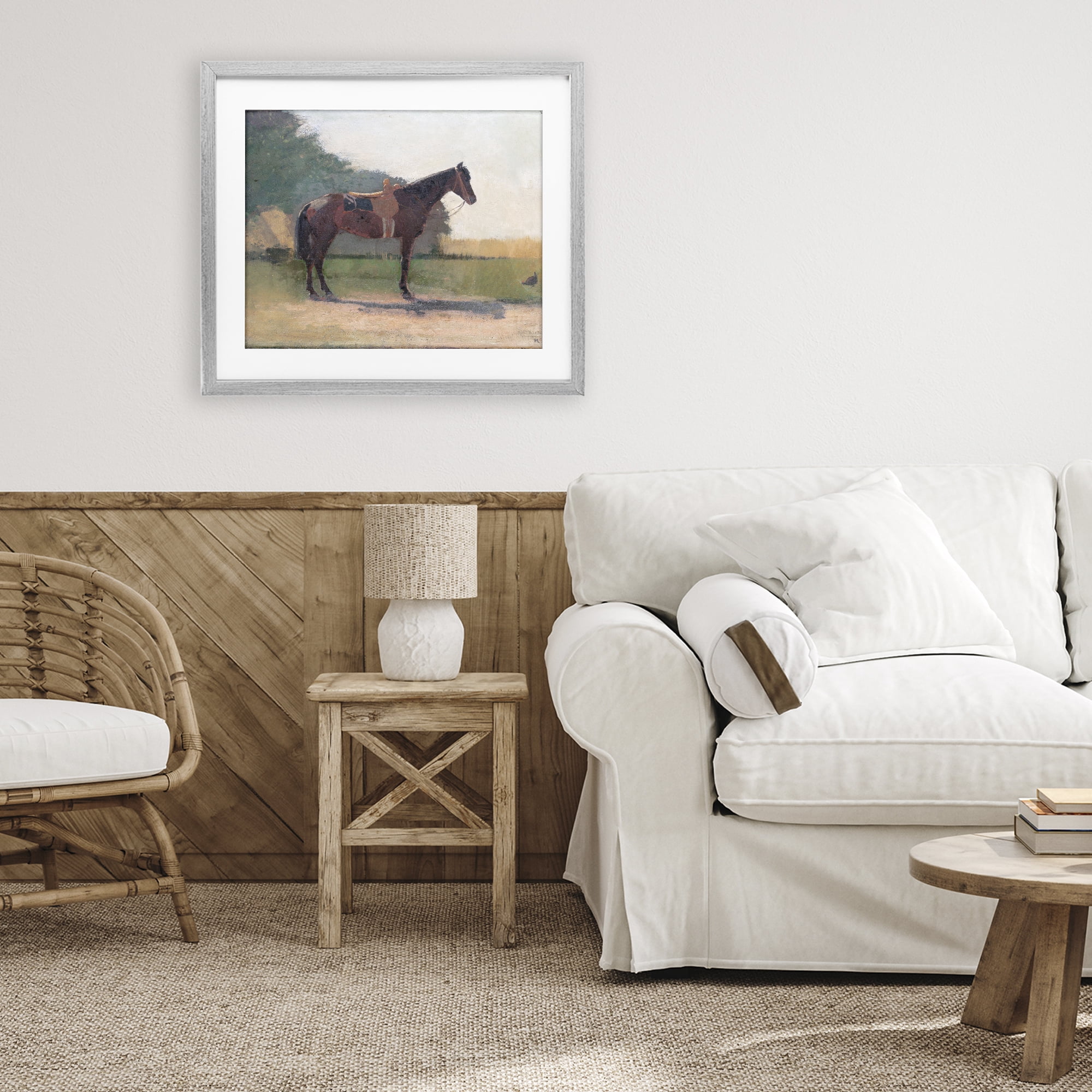 Stupell Industries Saddled Horse in Farm Yard Gray Framed Print Under Glass, design by Stellar Design Studio