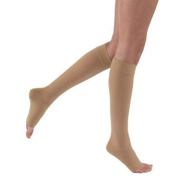 JOBST Relief Compression Stockings 30-40 mmHg Petite Knee High Silicone Dot Band Open Toe, Medium / Black