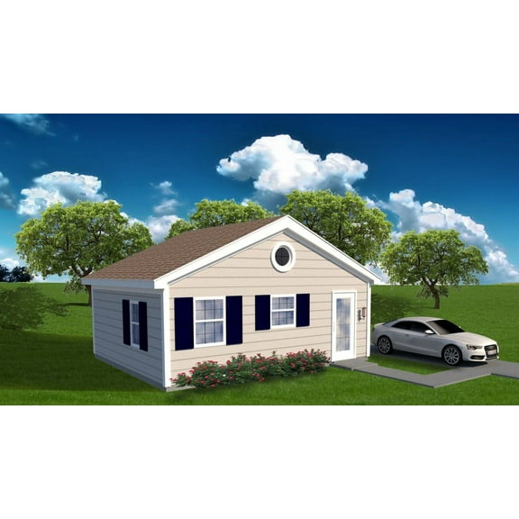 763-413: Bungalow Small & affordable 0 Bed, 1 Bath Luxury Home Plan, 413 Sq Ft: Full Blueprints with License to Build by Home Plan Marketplace - Lesuto