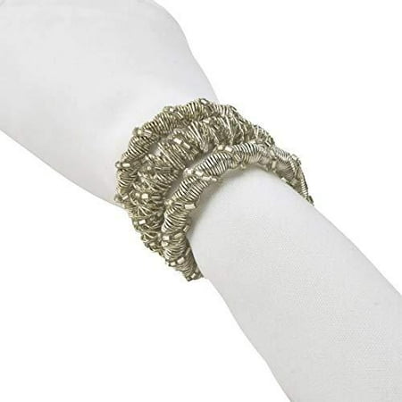

Fennco Styles Hand Beaded Spiral Metal Napkin Rings Set of 4 - Glass Beads Napkin Holders for Home Dining Room Banquet Family Gathering Holiday Décor and Special Occasion