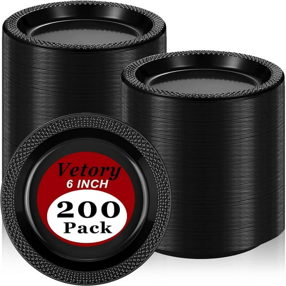 200pcs Heavy Duty Round Dinner Party Plates - Disposable Black Plastic Plates for Birthday Party, Buffet, Travel, Picnic