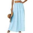 thumbnail image 6 of Maxi Skirts for Women Boho Lace Up Embroidered Pleated Long Skirts Womens Summer Casual Solid Plus Size Hight Waist Flowy A Line Flared Skirts, 6 of 8