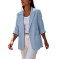 thumbnail image 6 of 2026 Summer Linen Blazer Women-3/4 Sleeve V Neck Ruched Sleeve Button down Lightweight Breathable Business Casual Work Jackets Pocket by Awwp Light Blue M, 6 of 7