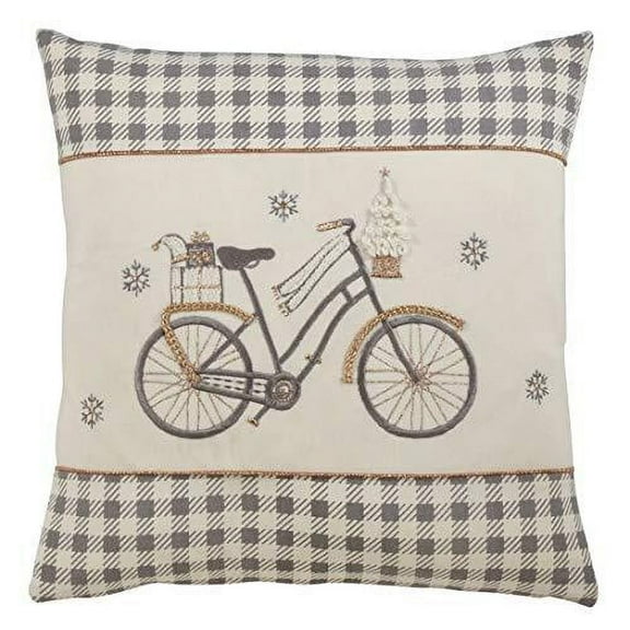 Fennco Styles Applique Bicycle 18 Inch Square Pure Cotton Decorative Throw Pillow for Couch, Sofa, Bedroom, Office and Living Room Décor