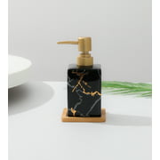 Edens Decor Ceramic Soap Lotion Dispenser with Bamboo Wood Tray Mable Design 320ML Black