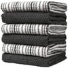 Premium Kitchen Towels (16”x 26”, 6 Pack) – Large Cotton Kitchen Hand Towels –Popcorn Stripe Design – 400 GSM Highly Absorbent Tea Towels Set With Hanging Loop – Grey