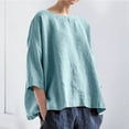 thumbnail image 4 of oqasdz Womens Sweaters Round Neck Cotton Linen Solid Color Thin Long Sleeve Breathable Fall Retro Fashion Tops Casual Cozy Soft, 4 of 6