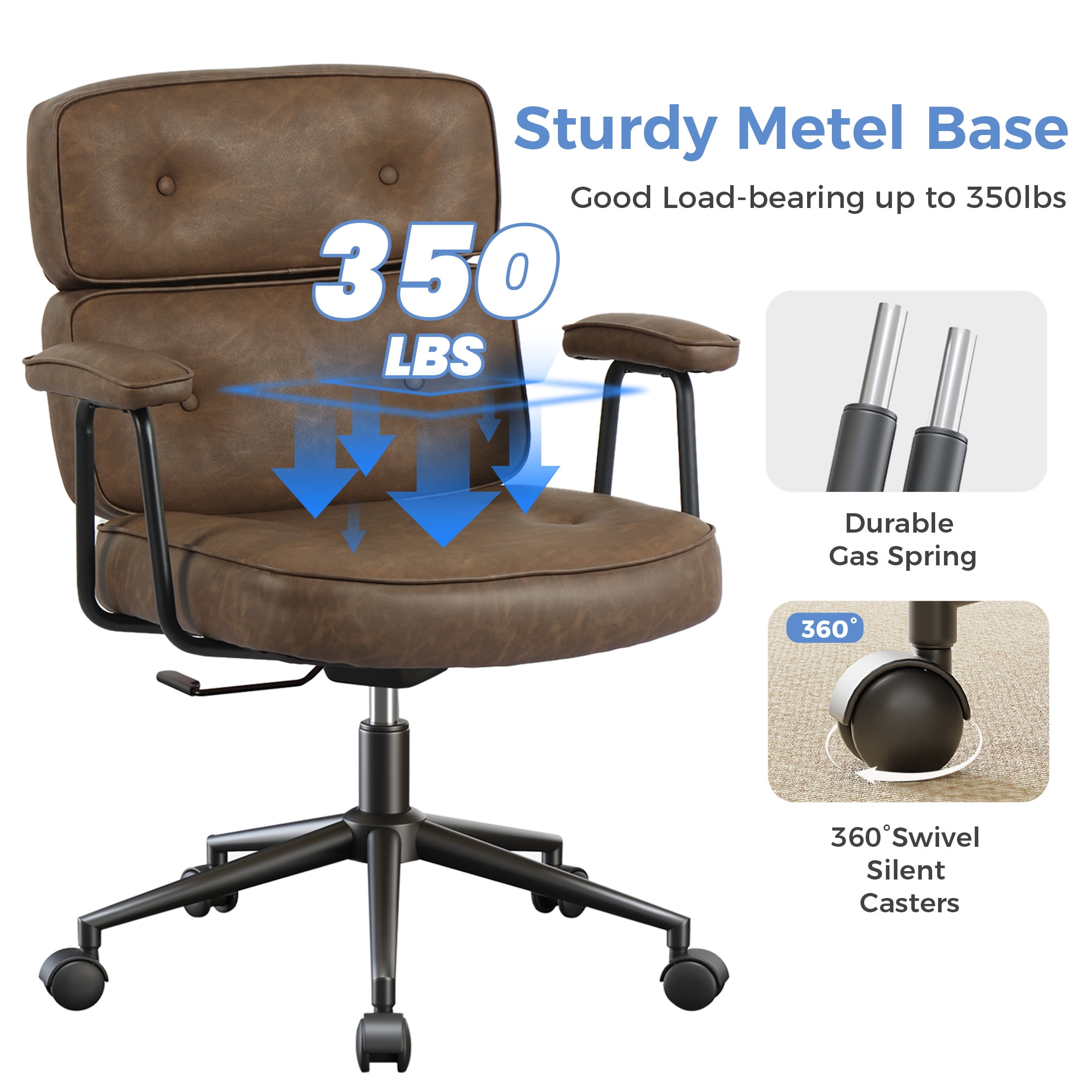 edx PU Leather Home Office Chair, 350LBS Heavy Duty, 8 Hours Ergonomic High Back Desk Chair with Lumbar Support, Brown