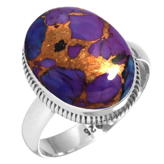 925 Silver Ring For Women - Men Copper Purple Turquoise Stone Silver Ring Size 12 Fashion Silver Ring Size 12 Gift For Girl Friend On Anniversary 925 Silver Jewelry With Gemstone