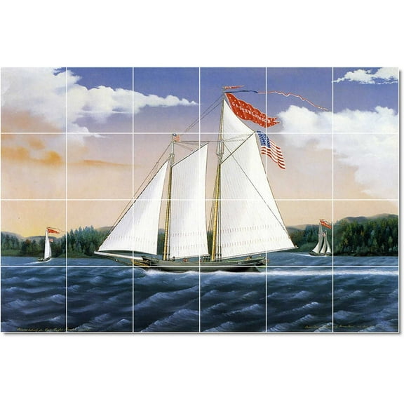 Ceramic Tile Mural-James Bard Ships Tile Mural Commercial Construction Ideas. 25.5" w x 17" h using (24) 4.25 x 4.25 ceramic tiles