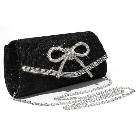 Elegant Sparkly Bow Evening Bag for Women Glitter Rhinestones Dressy Clutch Purses Handbag for Wedding Party Prom