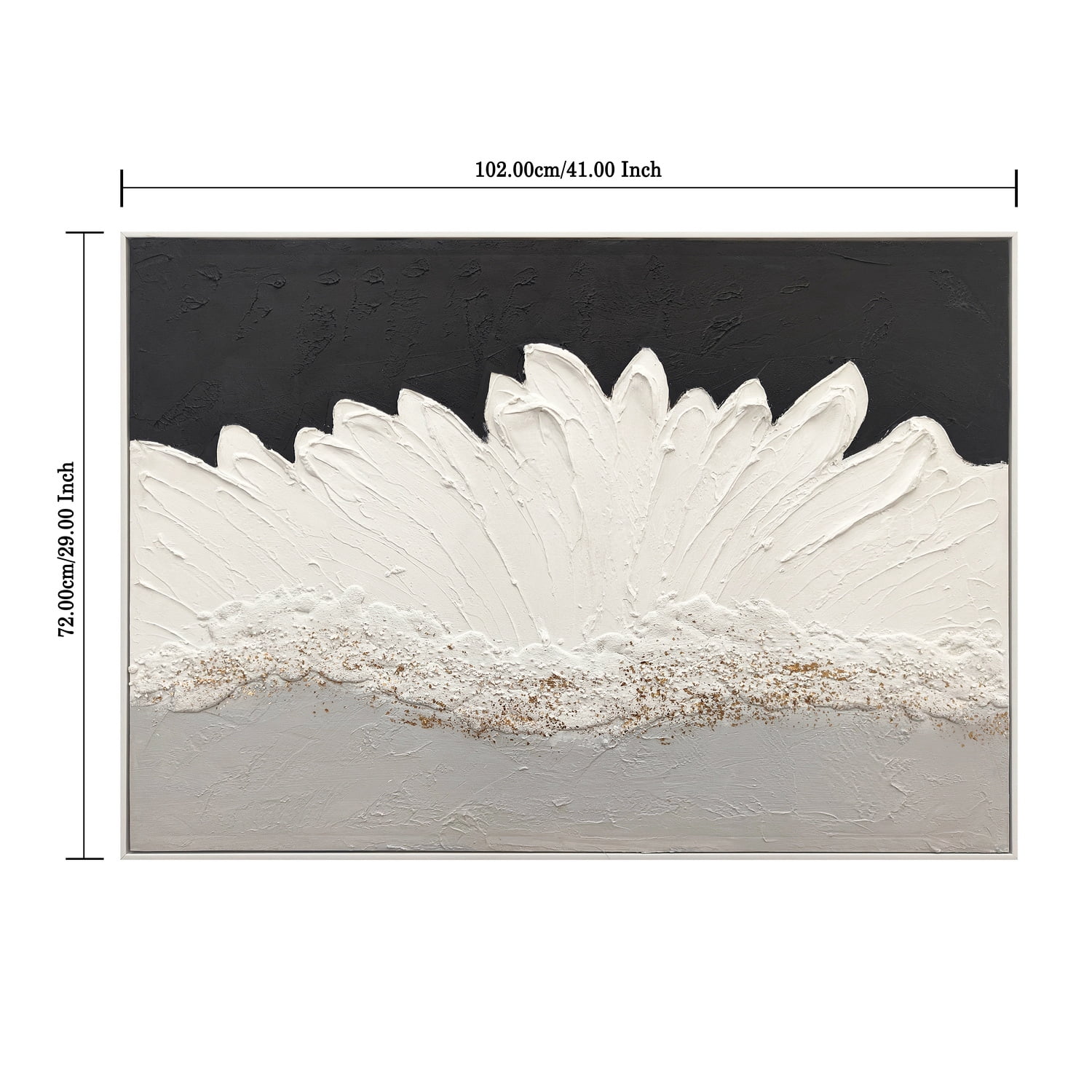 Euroco Framed Abstract Wall Art, 29x41 in Floral Textured Canvas Painting,Modern Decor Flower Picture Abstract Artwork for Living Room Bedroom,Black & White